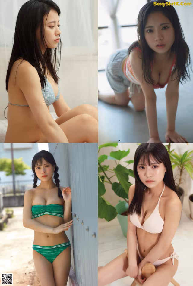 A woman in a bikini sitting on a chair.